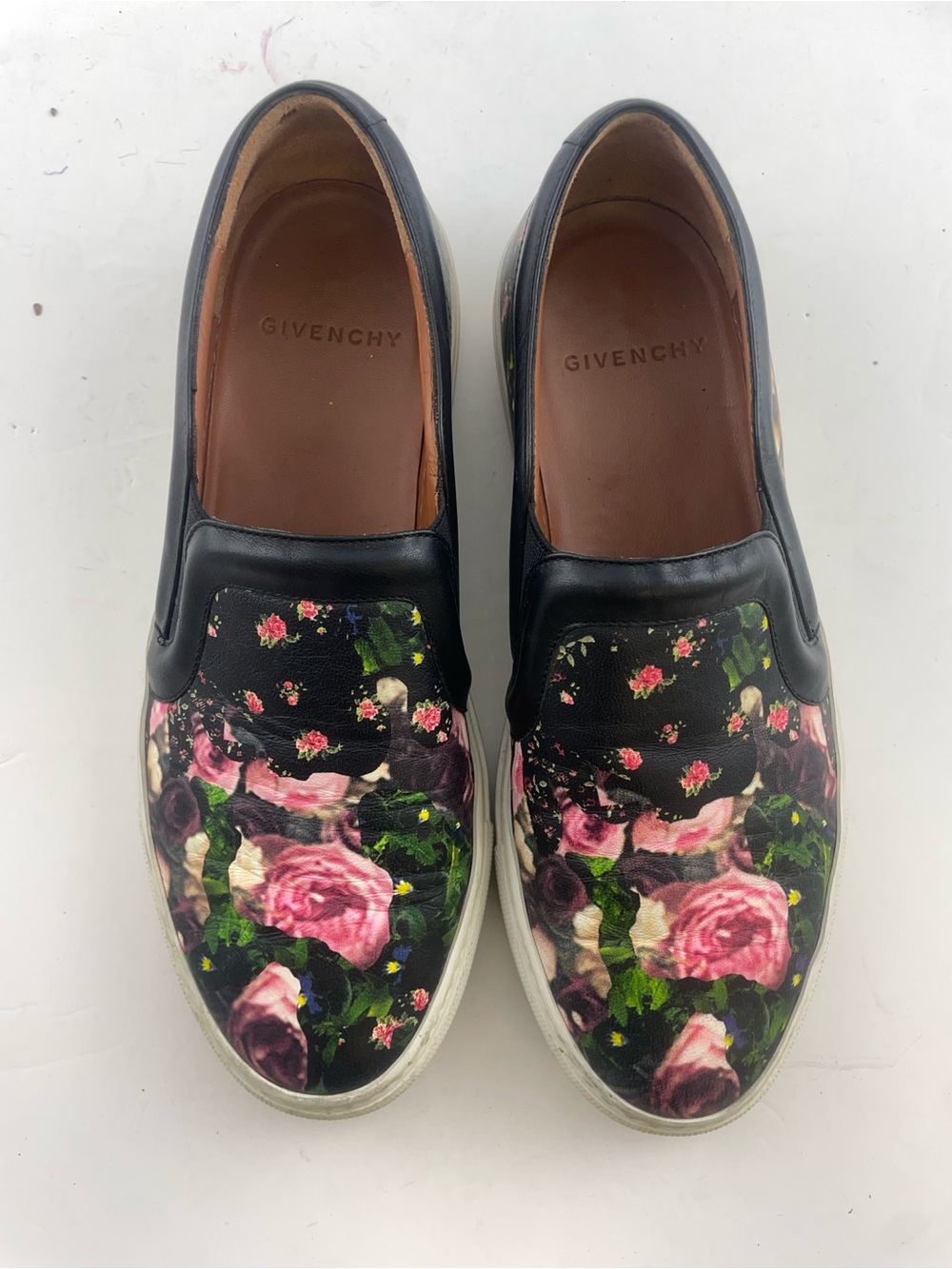 Givenchy Black Floral Leather Slip-On Sneakers